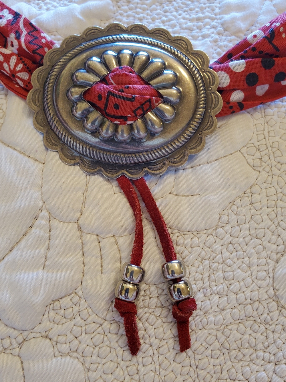 Handmade Boho Bandana Concho Tie Belt – 5-Foot Long Western Fringe Statement Pie - Picture 3 of 5